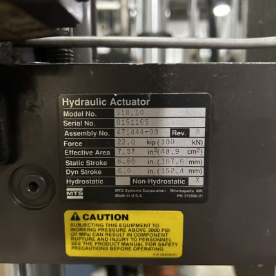 100kN (22KIP) MTS MODEL 318.10 Top Mount Actuator