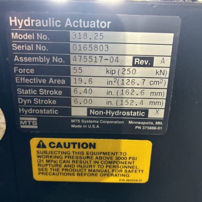 55KIP (250kN) MTS Model 318.25 Fatigue Load Frame
