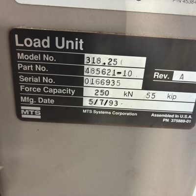 55KIP (250kN) MTS Model 318.25 Fatigue Load Frame