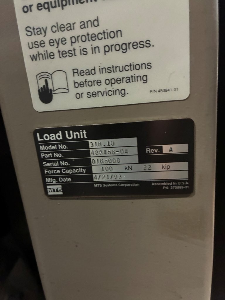 22KIP (100kN) MTS 318.10 Fatigue Load Frame