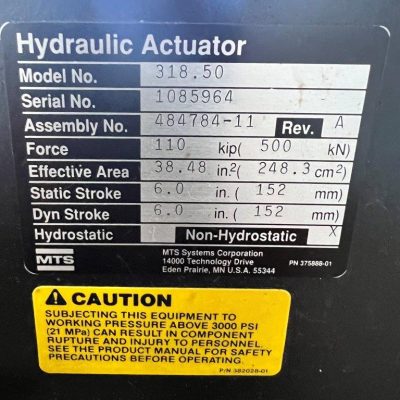 110KIP (500kN) MTS 318.50 Fatigue Load Frame