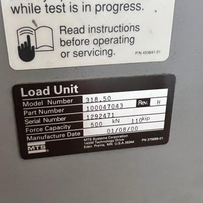 110KIP (500kN) MTS 318.50 Fatigue Load Frame