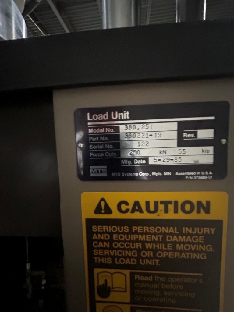 55KIP (250kN) MTS 380.25 Fatigue Load Frame