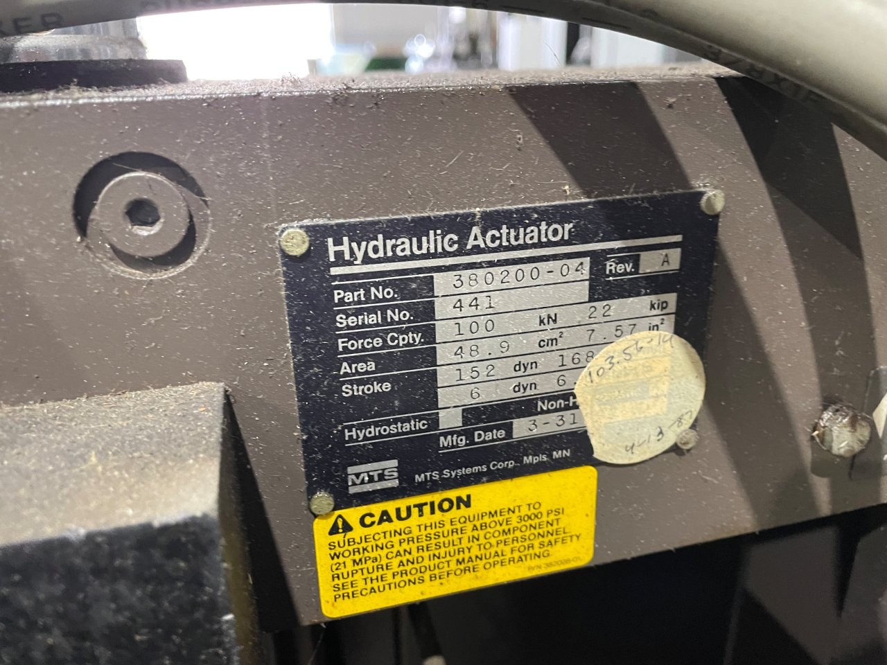 100kN MTS MODEL 318.10 Fatigue Load Frame