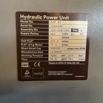 MTS Hydraulic Power Supply