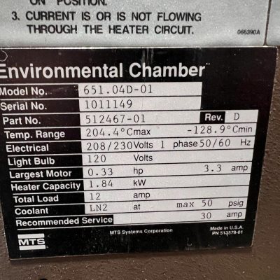 MTS 651.04D-01 Environmental Test Chamber